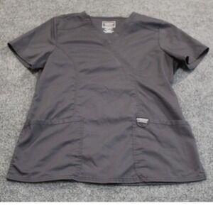 Cherokee Workwear‎ Revolution Scrub Top Gray Mock Wrap Short Sleeve Uniform